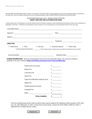 US Bankruptcy Court Credit Card Authorization