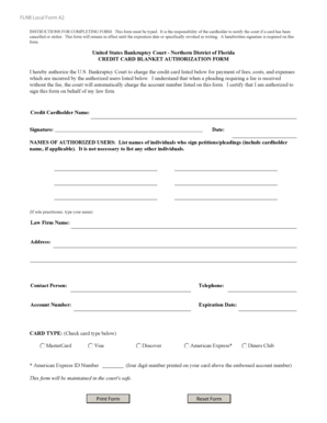 Credit Card Blanket Authorization Form