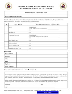Credit/Debit Card Authorization Form