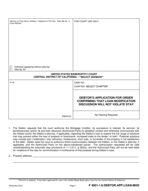 Debtor's Application for Loan Modification Discussion