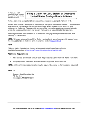 FS Form 1048 Claim for Lost Stolen Bonds