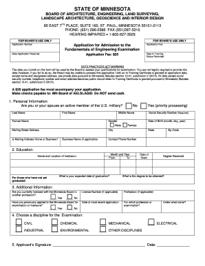 Minnesota FE Exam Application
