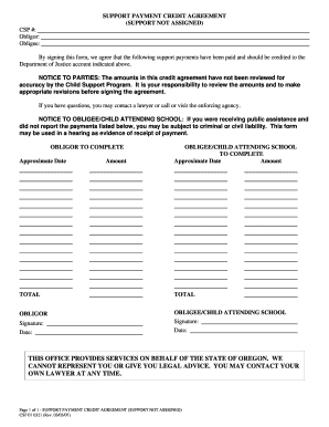Oregon Support Payment Credit Agreement