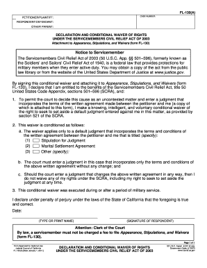 Declaration and Conditional Waiver of Rights Under the Servicemembers Civil Relief Act