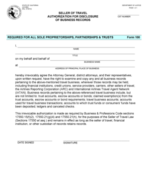 California Seller of Travel Authorization Form