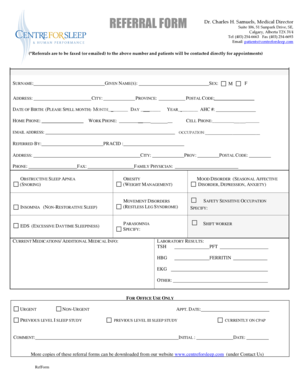 Referral Form for Sleep Disorder Assessment