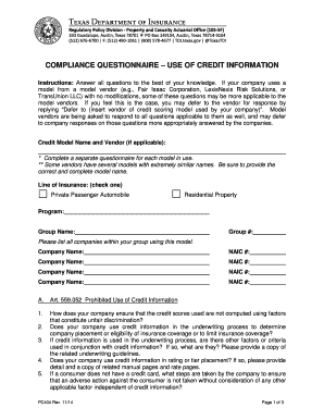 Texas Credit Information Compliance Questionnaire