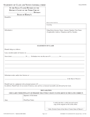 Statement of Claim and Notice Form