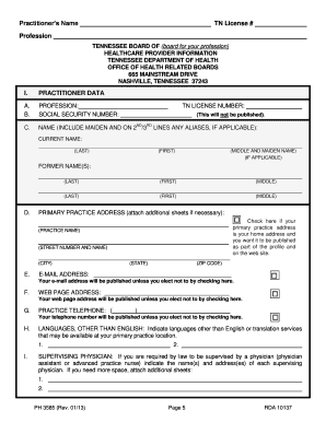 Tennessee Practitioner Profile Questionnaire