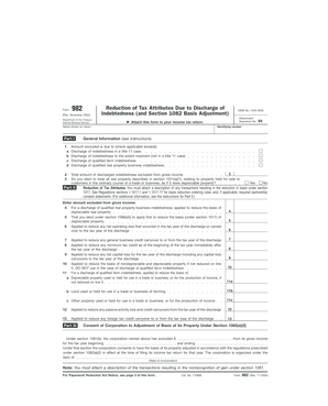 IRS Form 982 Reduction of Tax Attributes