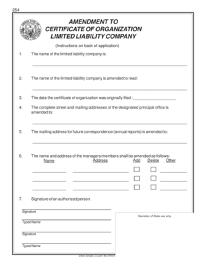 Amendment to Certificate of Organization for LLC