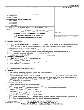 Report of Sale and Petition for Order Confirming Sale of Real Property