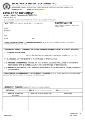 Connecticut LLC Articles of Amendment