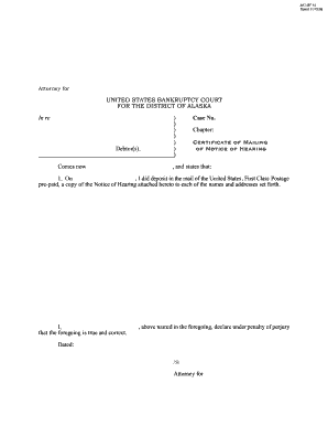 Certificate of Mailing for Bankruptcy Notice