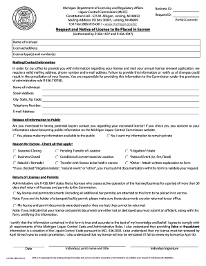 Michigan Liquor License Escrow Request Form