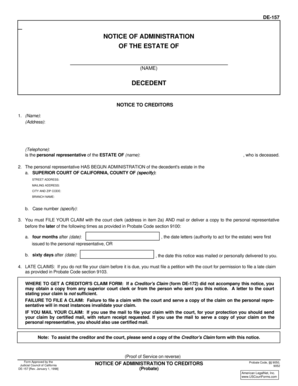 California Notice of Administration to Creditors