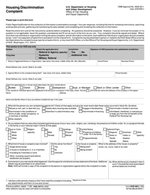HUD Fair Housing Discrimination Complaint Form