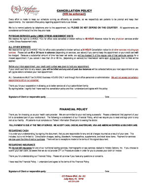 Healthcare Cancellation and Financial Policy Agreement