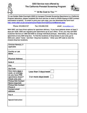 California Prenatal Screening Specimen Transport Form