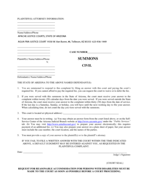 Arizona Civil Summons Form