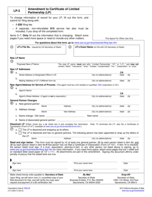 California Limited Partnership Amendment Form