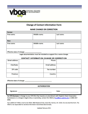 Virginia CPA Contact Information Change Form