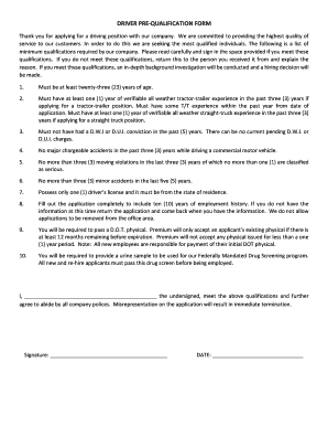 Driver Pre-Qualification Form