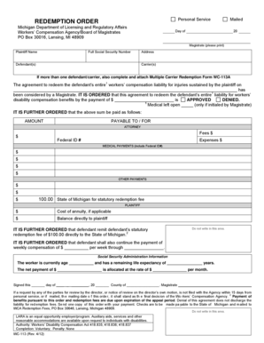 Michigan Workers Compensation Redemption Order