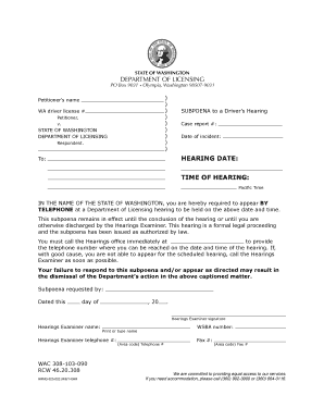 Washington Driver's Hearing Subpoena