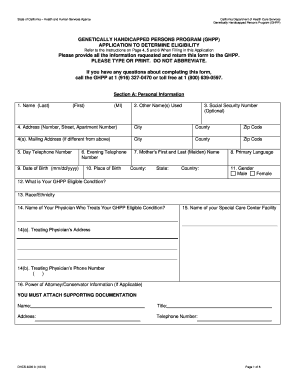 California Genetically Handicapped Persons Program Application