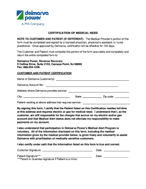 Delmarva Medical Need Certification Form