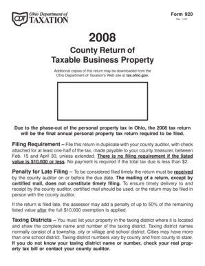 Ohio County Return of Taxable Business Property