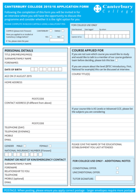 Canterbury College Application Form