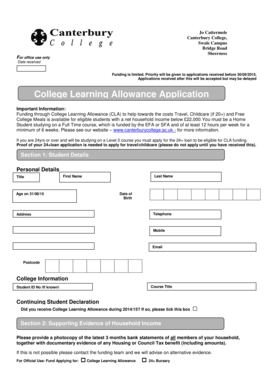 College Learning Allowance Application
