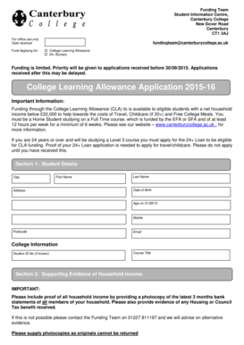 College Learning Allowance Application