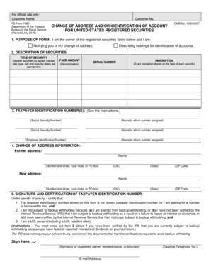 US Treasury Change of Address Form for Securities