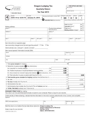 Oregon Lodging Tax Quarterly Return