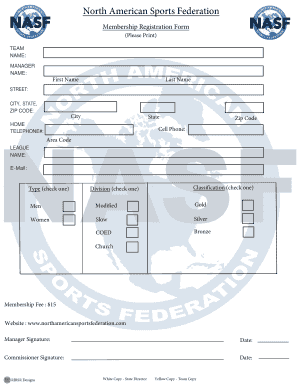 North American Sports Federation Membership Registration Form