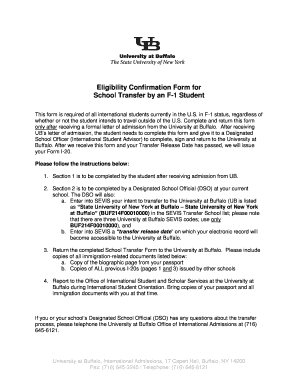 Eligibility Confirmation Form for School Transfer by an F-1 Student