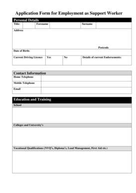Support Worker Employment Application Form
