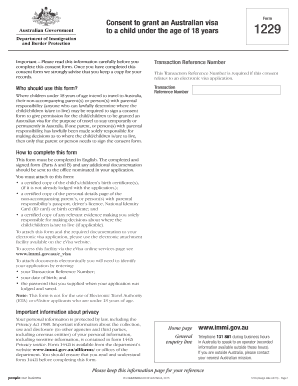 Australian Visa Consent Form for Minors