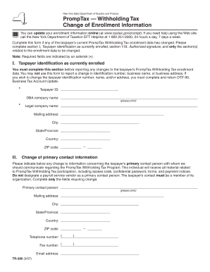 New York PrompTax Withholding Tax Change of Enrollment Form