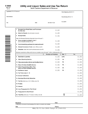 North Carolina Utility and Liquor Sales Tax Return