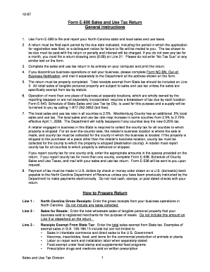 North Carolina Sales and Use Tax Return