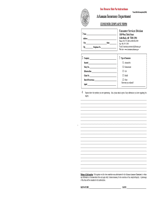 Arkansas Insurance Department Consumer Complaint Form
