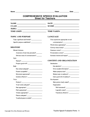 Speech Evaluation Form for Teachers