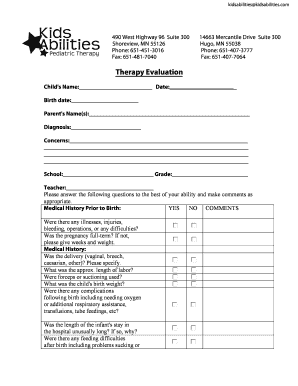 Therapy Evaluation Form