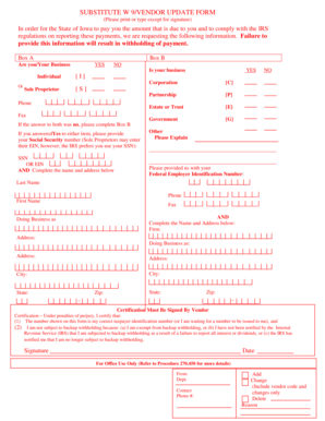 Iowa Vendor Update Form W-9