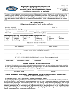 KHSAA Middle School Athletic Participation Form