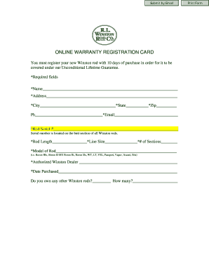 Winston Rod Online Warranty Registration Card